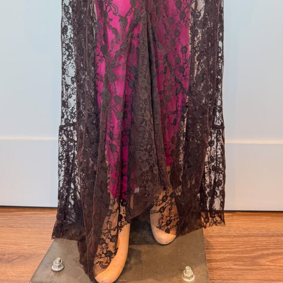 Elietian Ver'e'ne Western Brown Lace Maxi Skirt Attachd Hot Pink Leggings-Medium - Picture 5 of 9